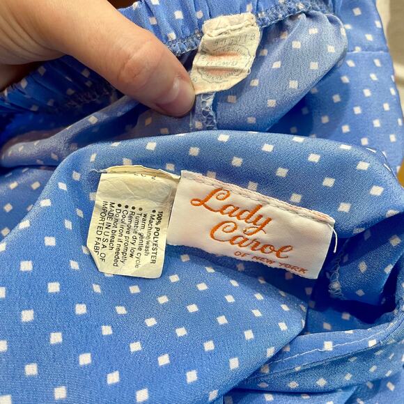 Vintage 80s Lady Carol Blue & White Polka Dot Nautical Skirt Set Size 18 - Picture 5 of 12
